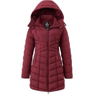 Women's Dark Grey Puffer Jacket Warm Padded Winter Coat Long Quilted Jacket